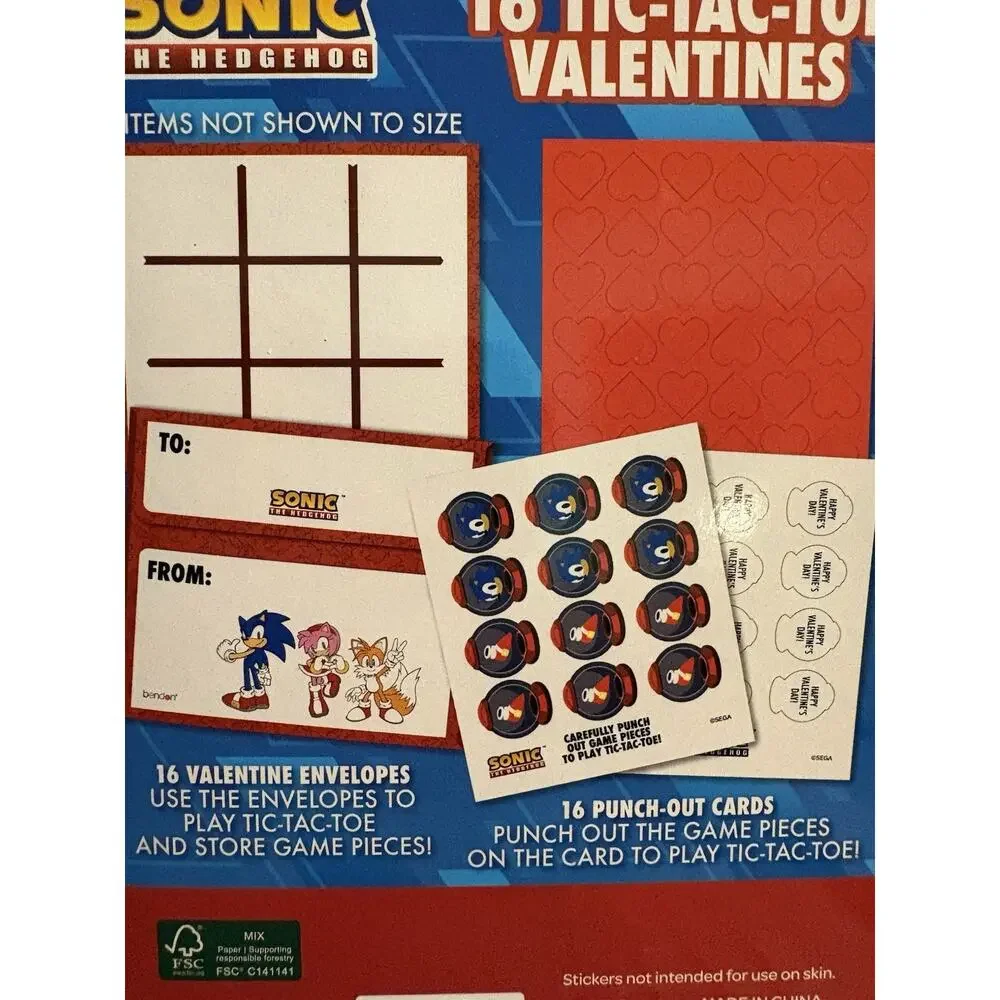 Sonic Hedgehog 16 Tic Tac Toe Valentines NEW Home School Teacher 4 Boxes